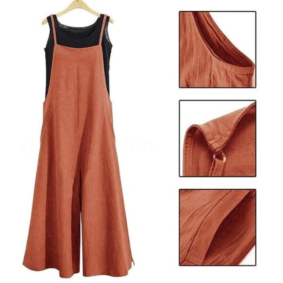 YESNO Rust Colored Wide Leg Baggy Cotton Romper - Size Small - Picture 4 of 4